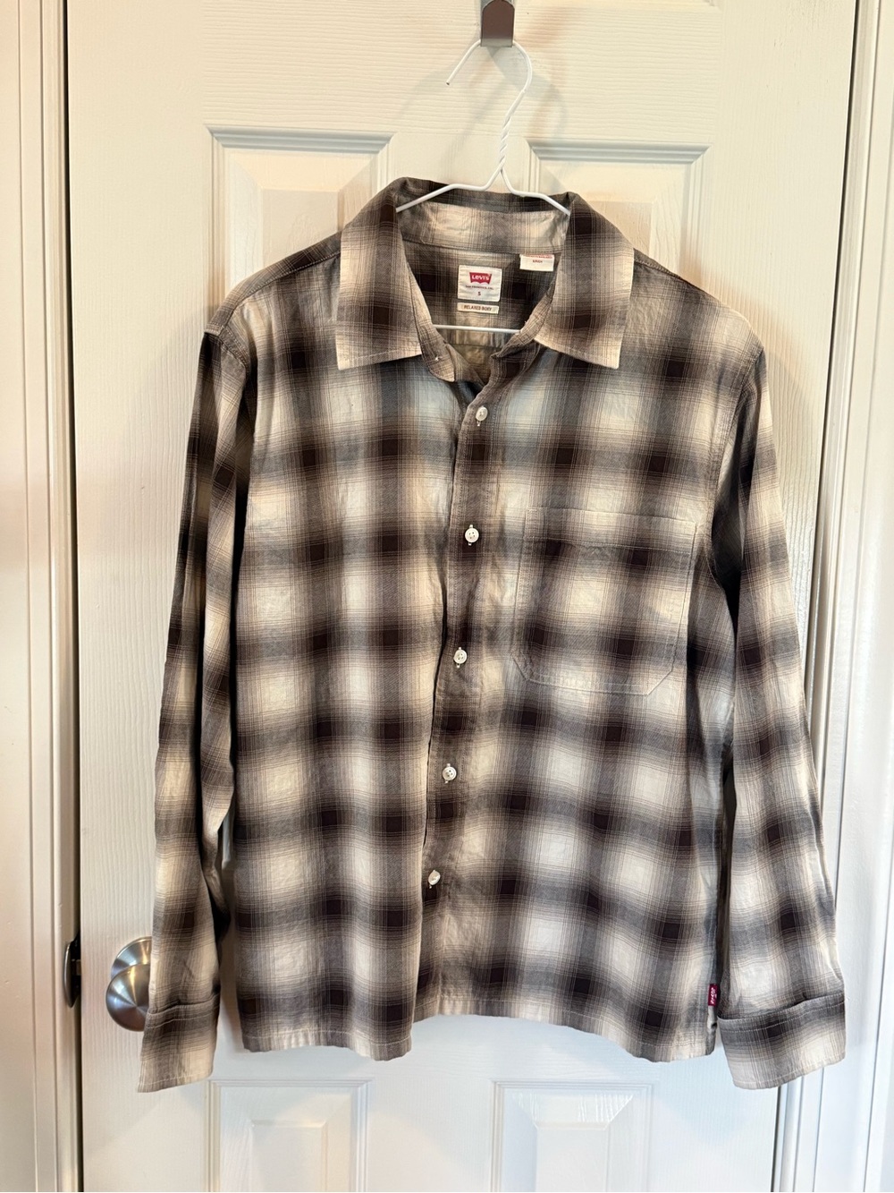 Levi's Relaxed Boxy Black White Ombre Plaid Flannel Shirt Small S